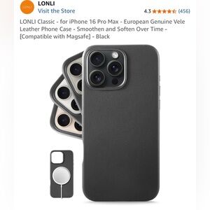 LONLI - Genuine Leather Phone Case for iPhone 16 Pro Max - MagSafe - Black